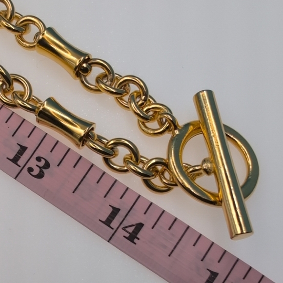 Ben-Amun Gold Necklace With Toggle Clasp Bamboo Link  Chain 24-karat gold plated - Picture 7 of 9